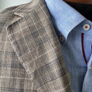 Loro Piana Summertime Bespoke Gray Blue Plaid Sportcoat sz 38R